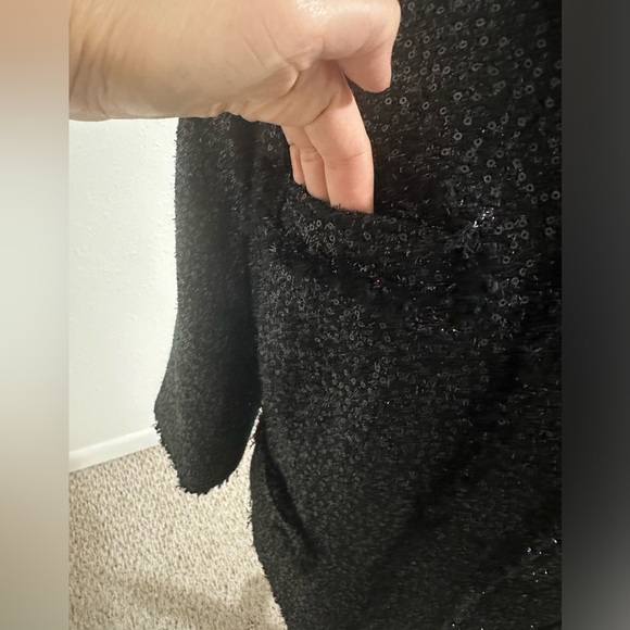 Chico's Women Black Tweed Sequin Blazer/Jacket with Fringe size 1 or small - Picture 6 of 7